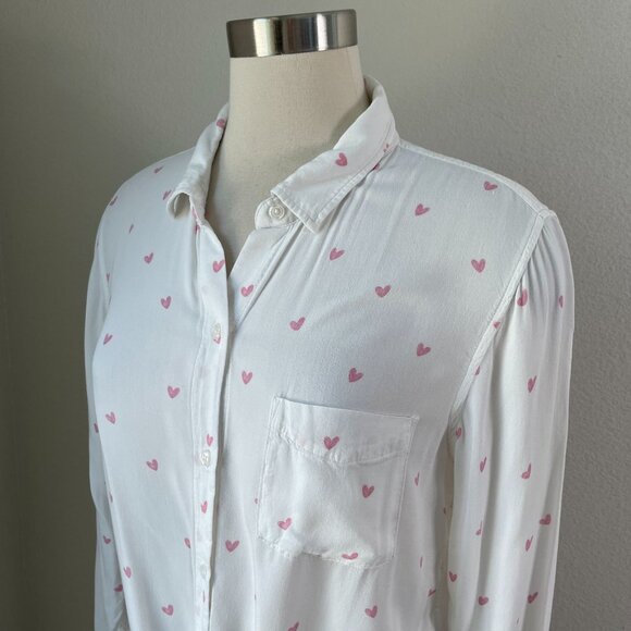 Rails Womens Medium Val Scribble Heart White Button Up Shirt Tie Front Blouse - Picture 2 of 13
